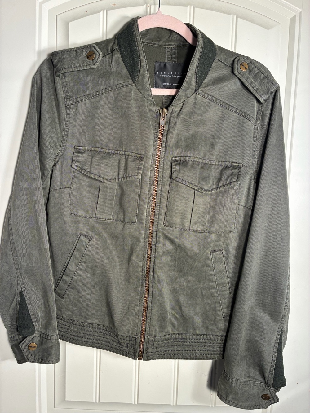 Women’s sanctuary Olive Green Military-Style Zip Front Jacket